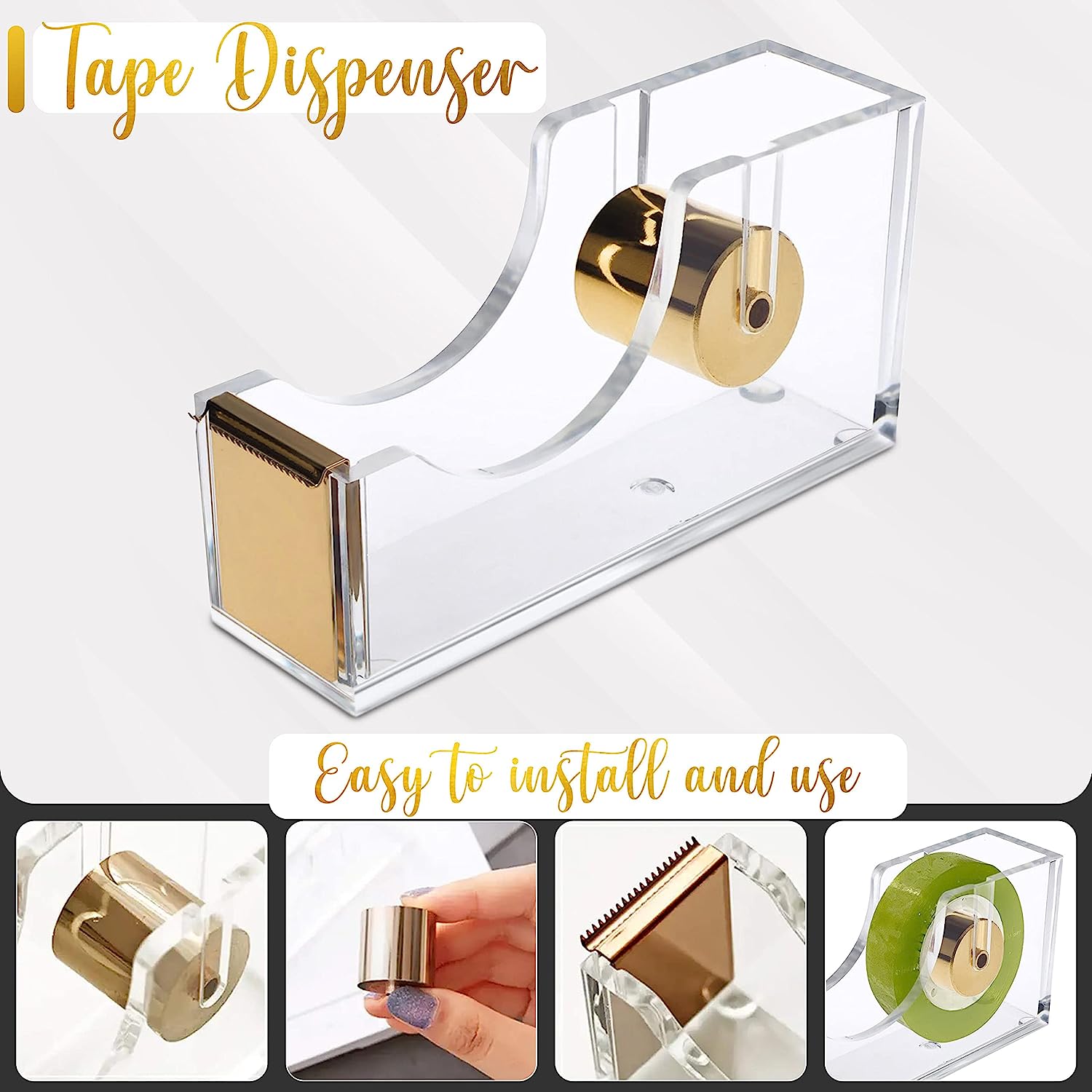 Varuni- Gold Desk Accessories- Office Accessories -Gift Set- Heavy Duty Stapler, Pen Organizer, Tape Dispenser Desk, Clear Sticky Notes- Including Clear Tape and 1000 Staples- Acrylic Desk - Image 4